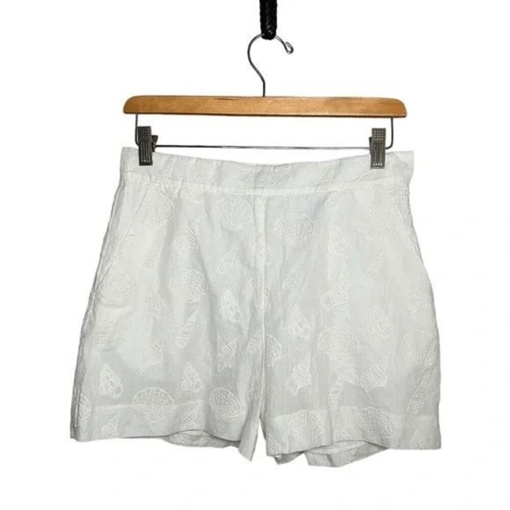 & Other Stories High Waisted Seashell Embroidered Cotton Shorts White Size 8